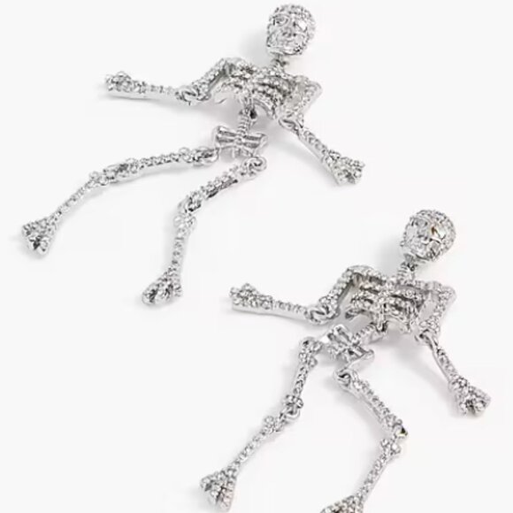 J Crew Women's Skeleton Statement Earrings Zirconia Halloween Party Dangle - Picture 3 of 5